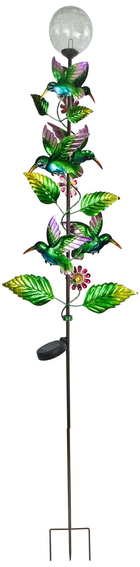 Wind Spinning Hummingbirds 65" High Solar LED Garden Stake