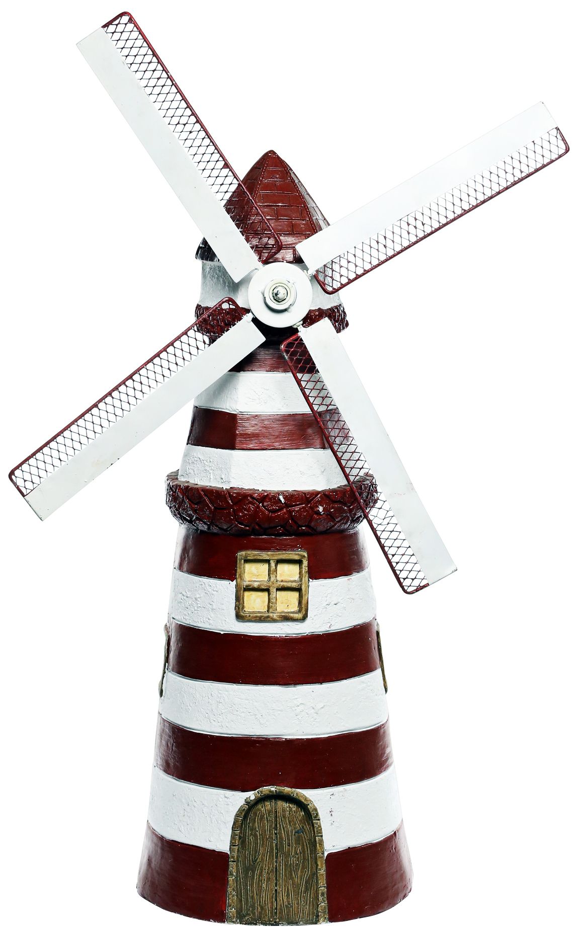 Red Striped Lighthouse with Windmill 30" High Garden Accent