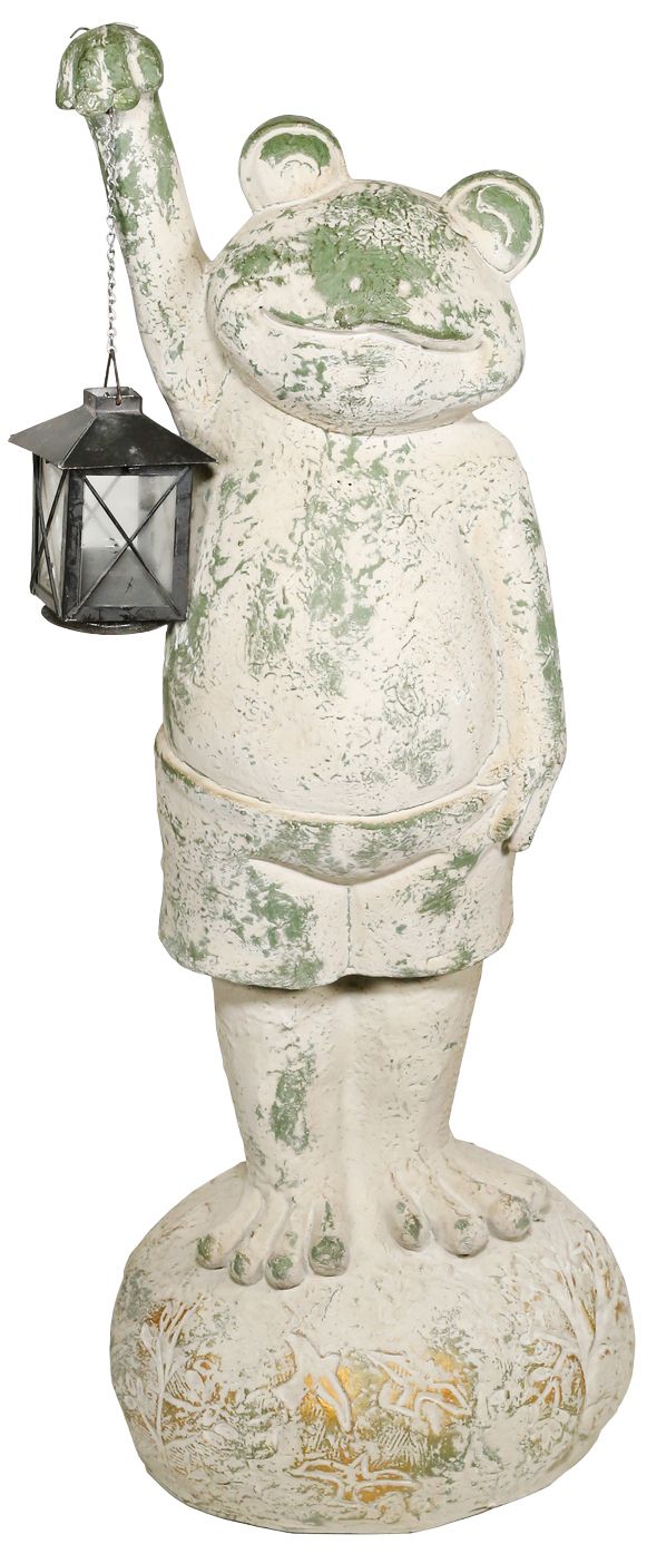 Mossy Green Frog Holding Lantern 26"H Indoor-Outdoor Statue