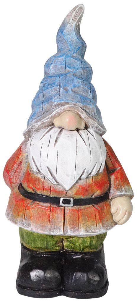 Blue Hat Gnome 17" High Wood-Carved Outdoor Garden Statue