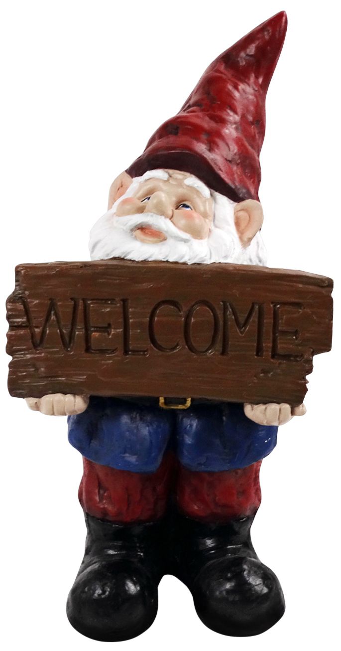 Gnome with Welcome Sign 22" High Outdoor Garden Statue