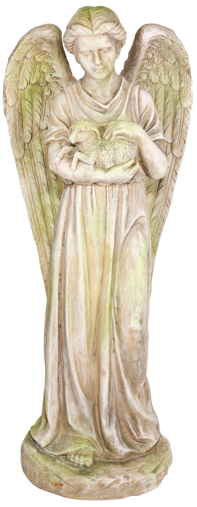 Old World Angel Holding Lamb 32"H Mossy Stone Outdoor Statue