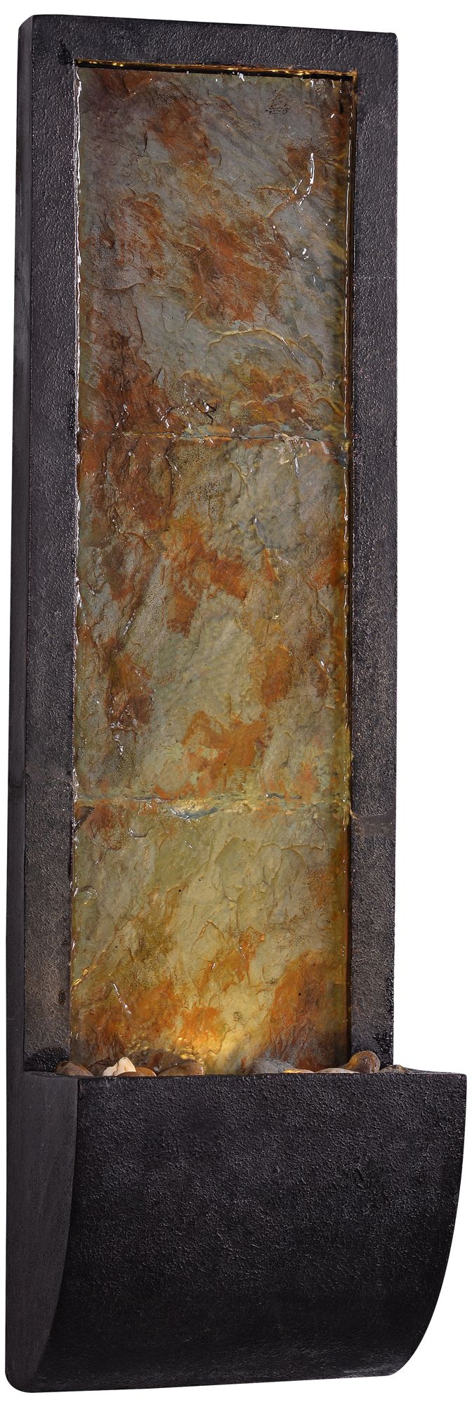 Triptych 37" Natural Slate Modern Wall Fountain with Light