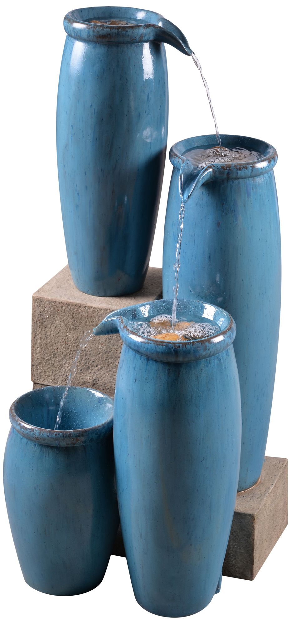 Blue Glaze 36" High 4-Level Indoor-Outdoor Fountain