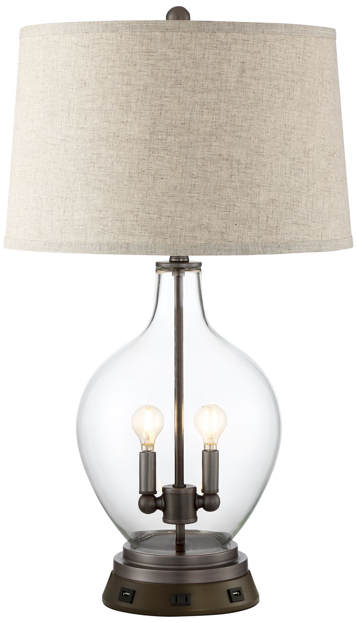 Becker Glass Night Light Table Lamp with USB Workstation Base