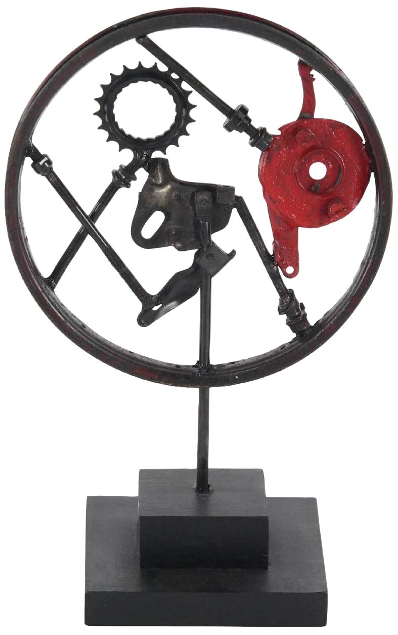 Black and Red 20"H Iron And Wood Decorative Wheel Sculpture
