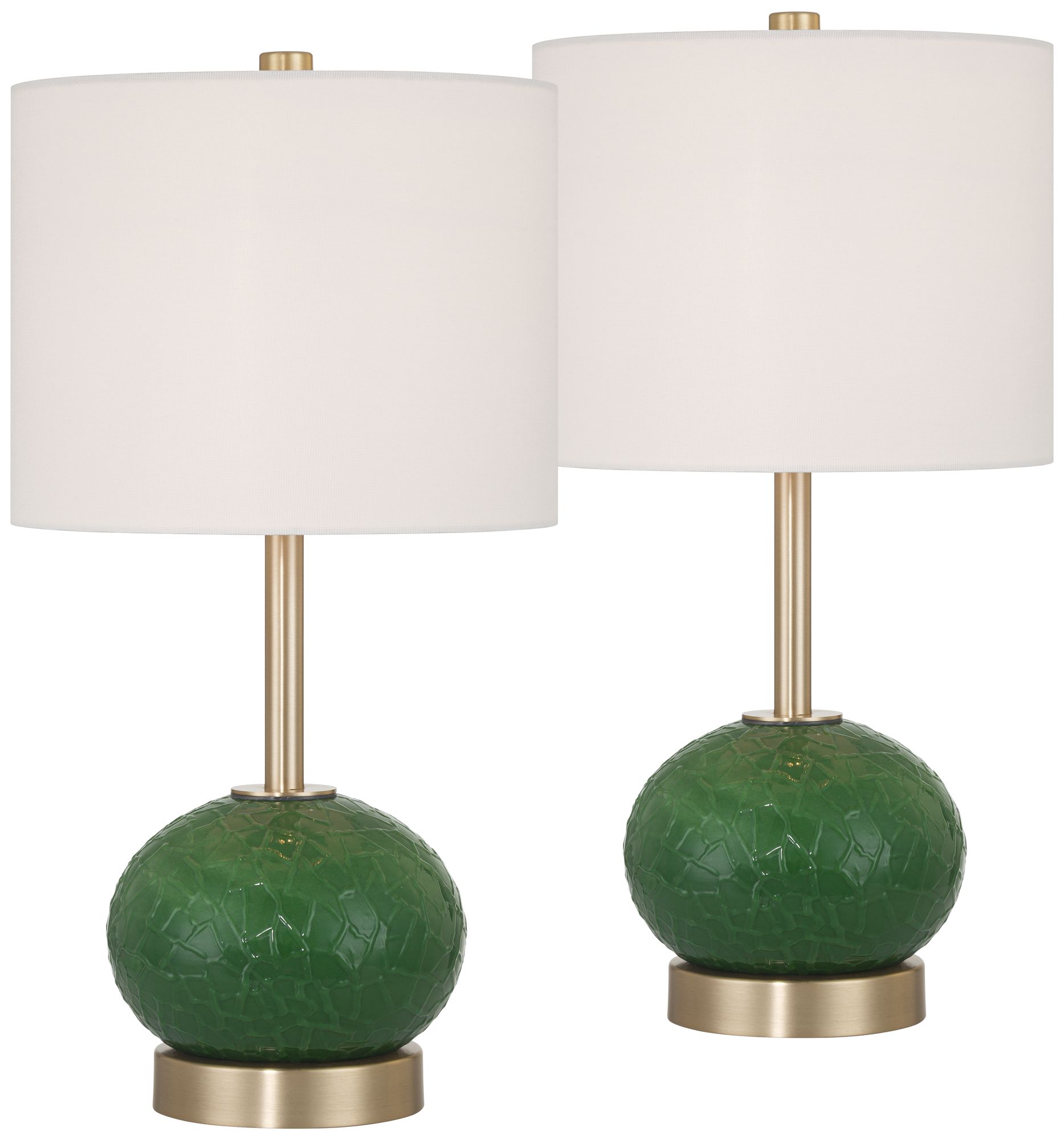 360 Lighting Maris 20" High Green Glass And Satin Brass Table Lamp Set With Dimmer