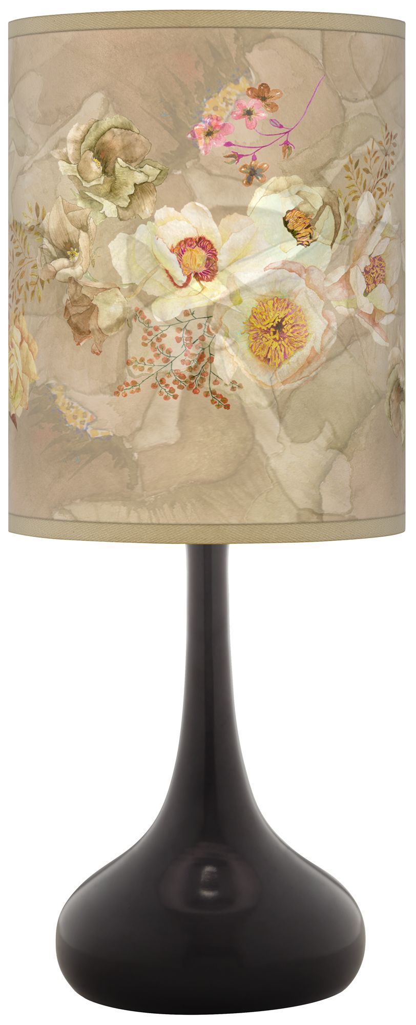 Floral Spray Giclee Black Droplet Table Lamp