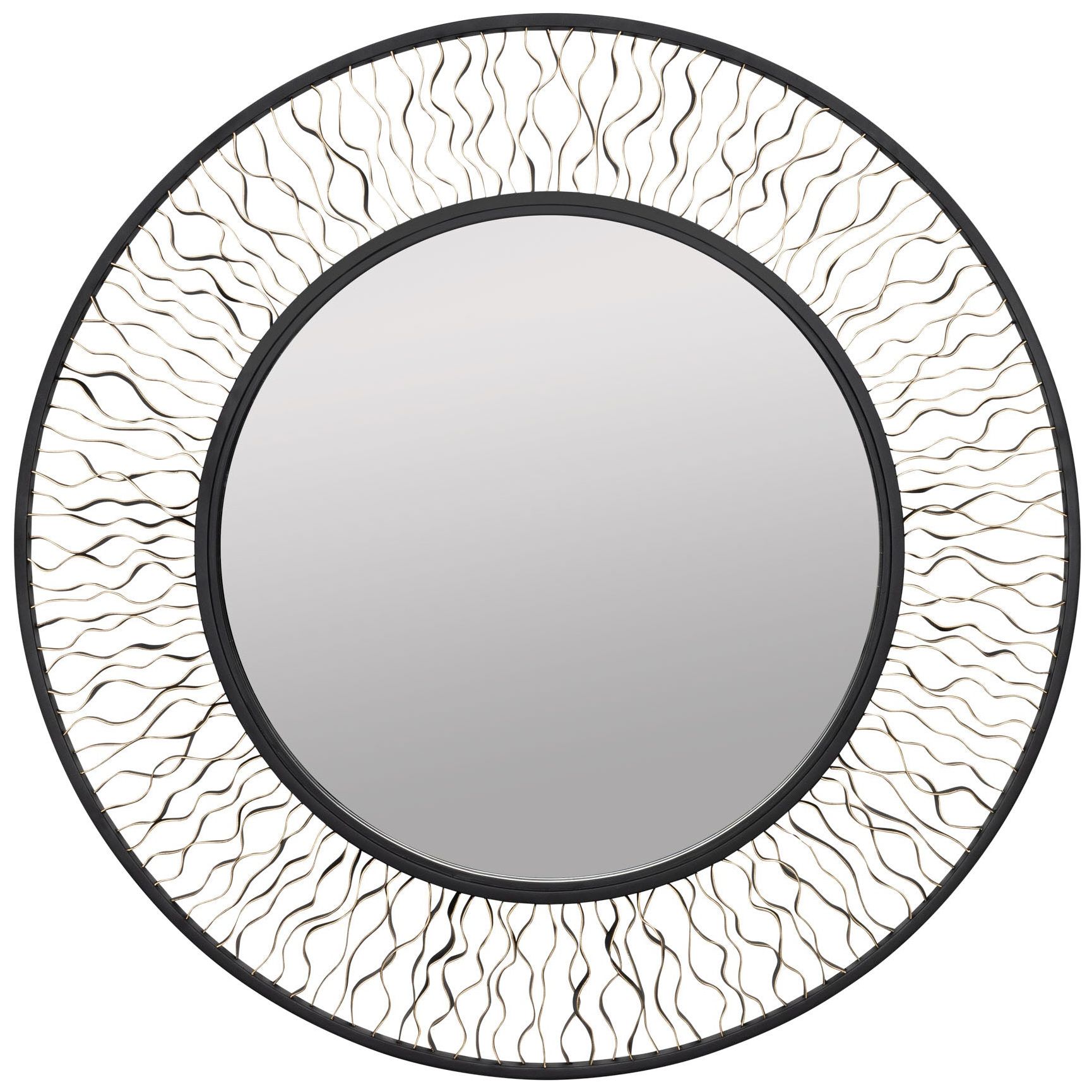 Varaluz Estela 30-in Round Wall Mirror - Matte Black/french Gold