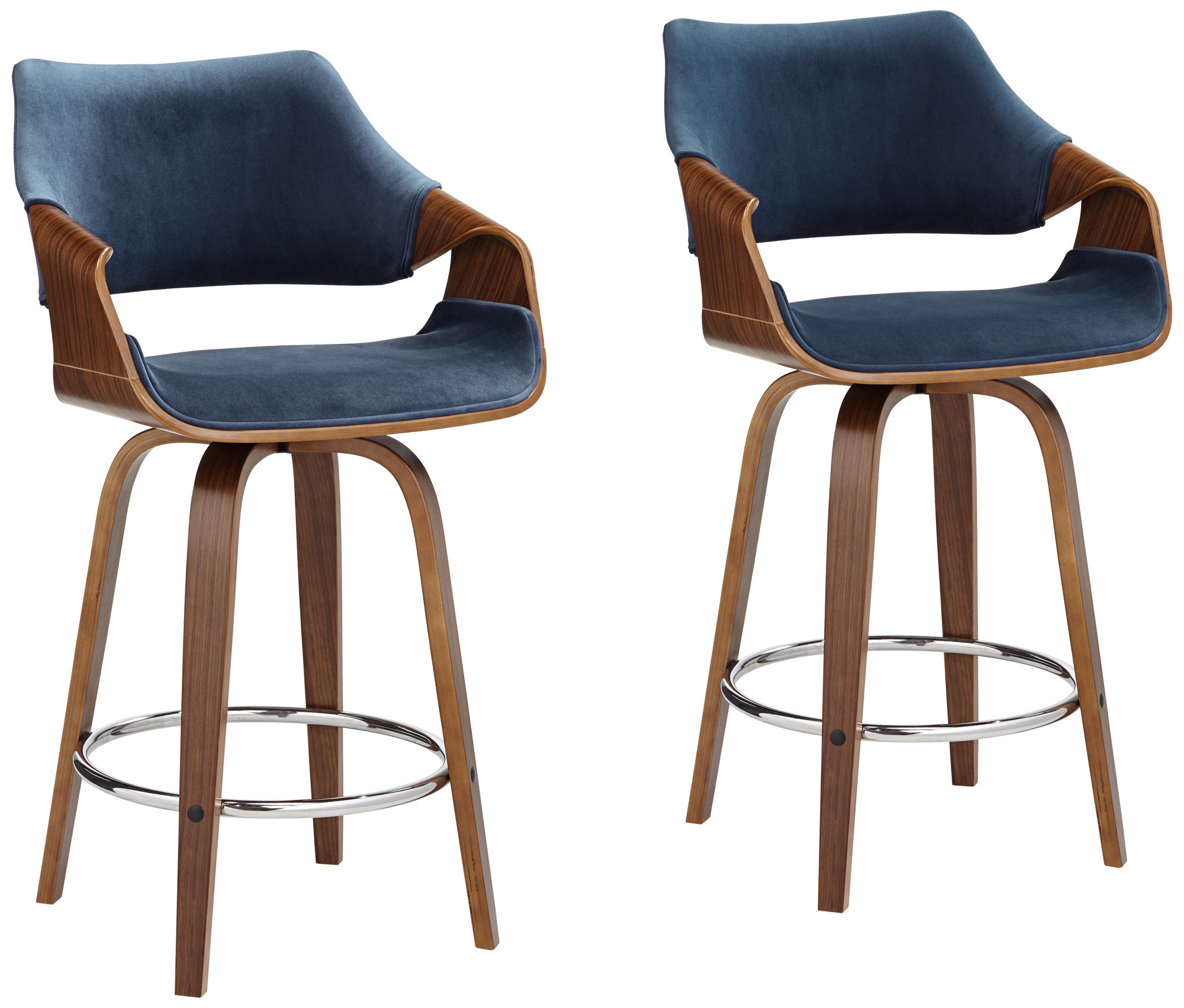 Studio 55d Westin 25 3/4" Blue Velvet Swivel Counter Stools Set Of 2