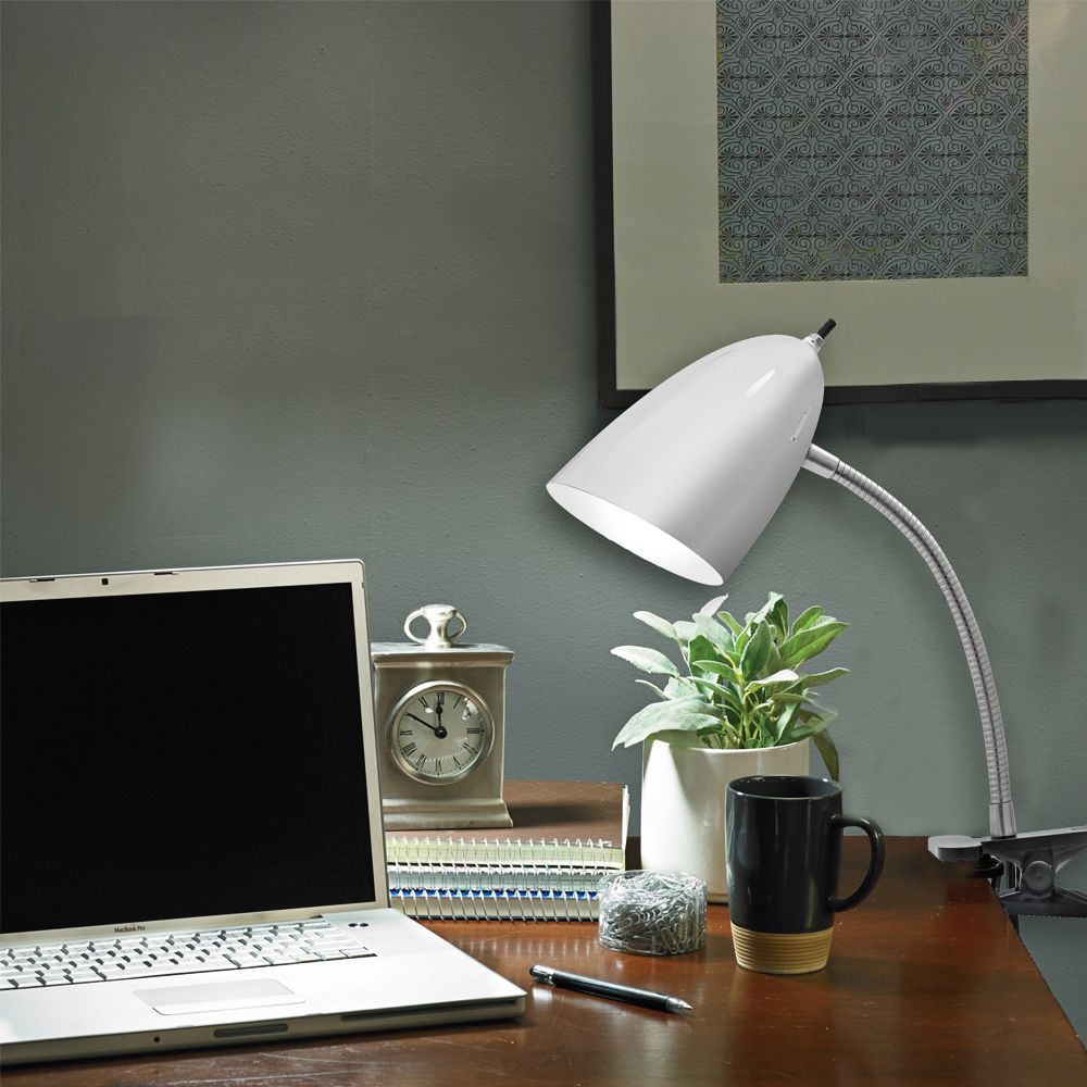 Dylan Brushed Steel Gooseneck Clip-On LED Desk Lamp