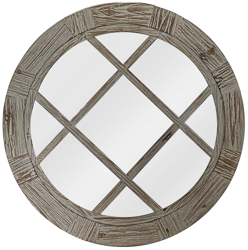 Modern Farm II Natural Fir Wood 35 1/2" Round Wall Mirror