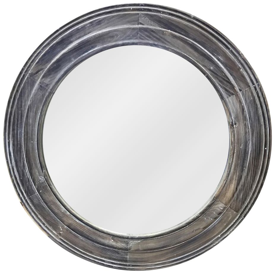 Tes Antique Brown Fir Wood 30" Round Wall Mirror