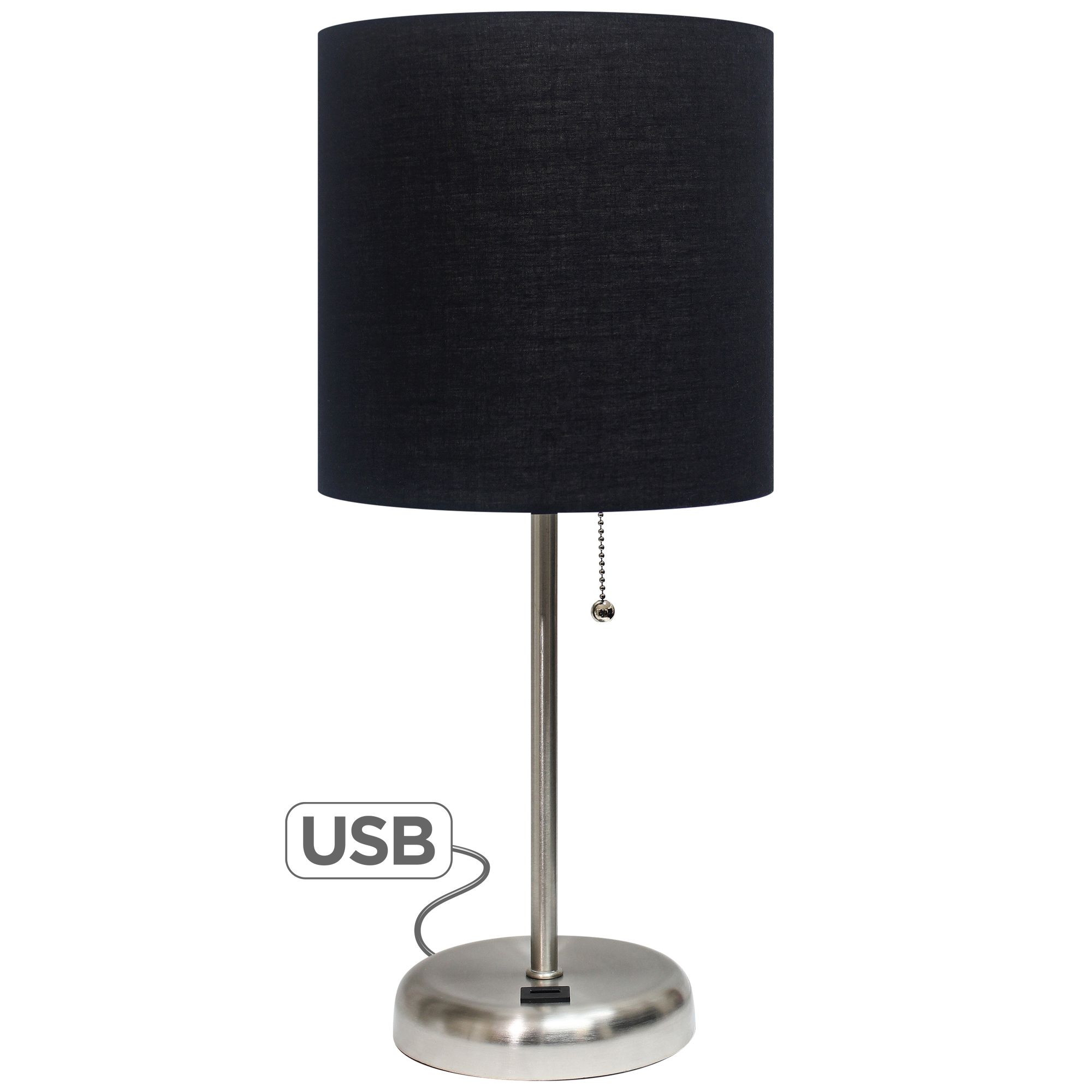 LimeLights 19 1/2" High Stick Table Lamp with Black Shade and USB Port