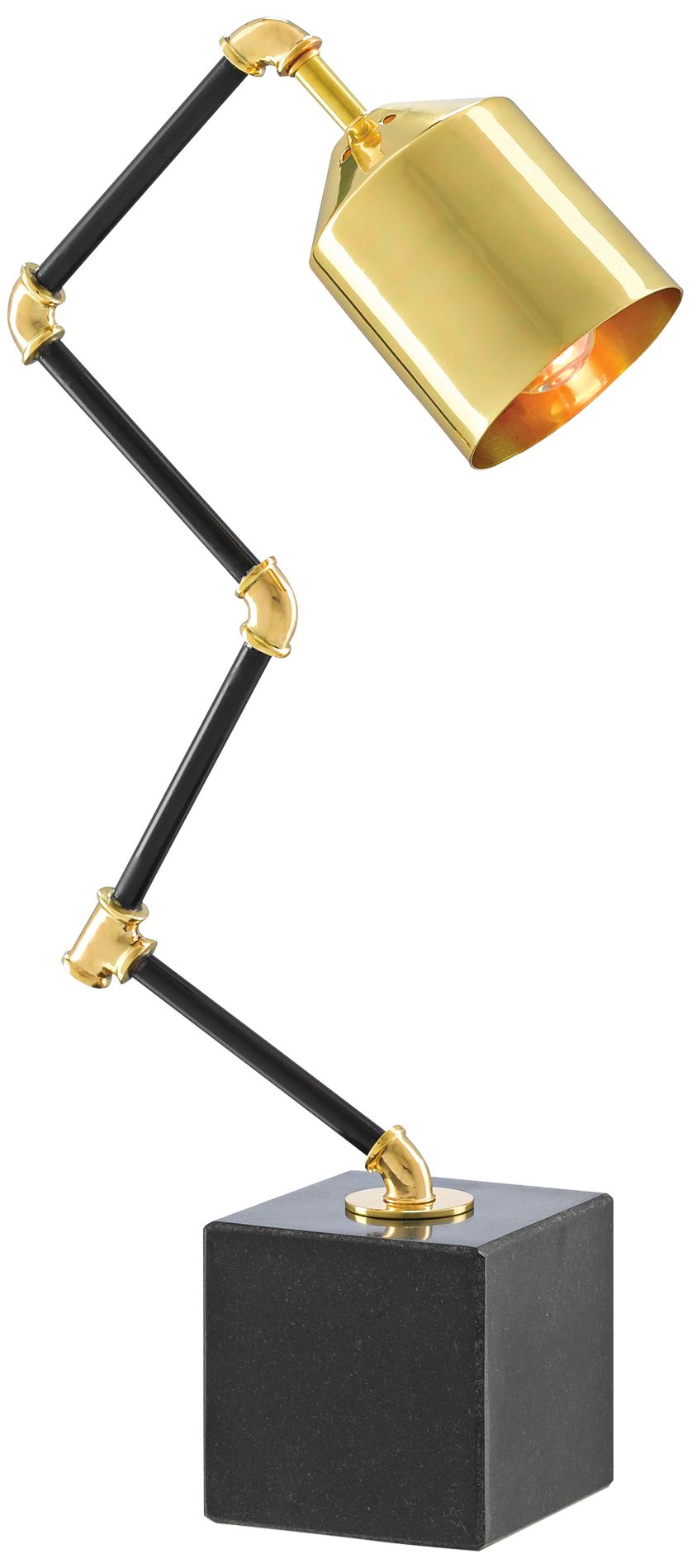 Mikhael Polished Brass and Black Granite Accent Table Lamp