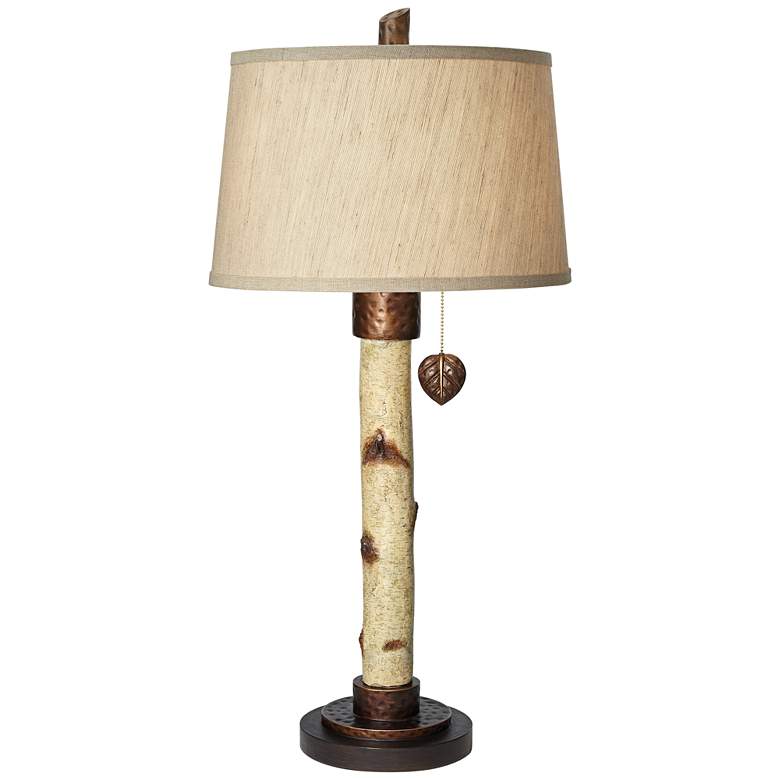 Birch Tree Natural Column Table Lamp with Pull Chain