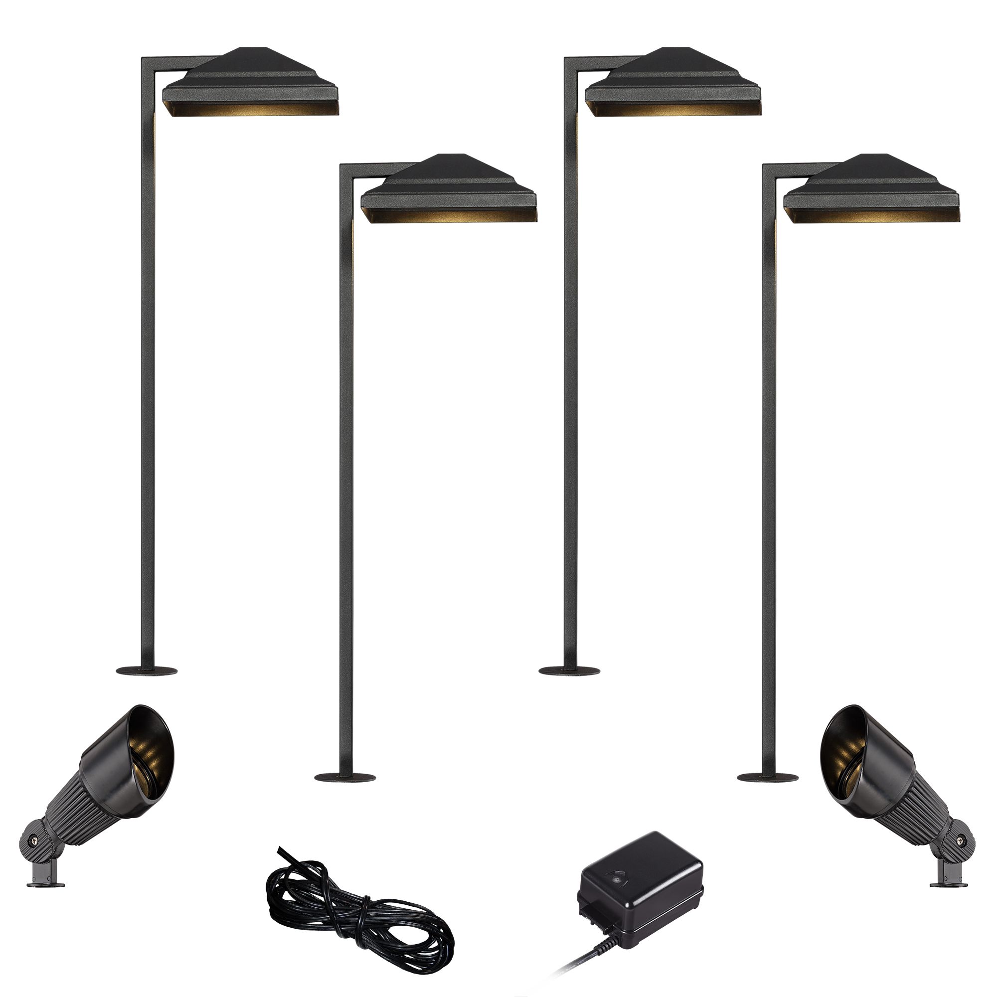 Basset Textured Black 8-Piece LED Path and Spot Light Set