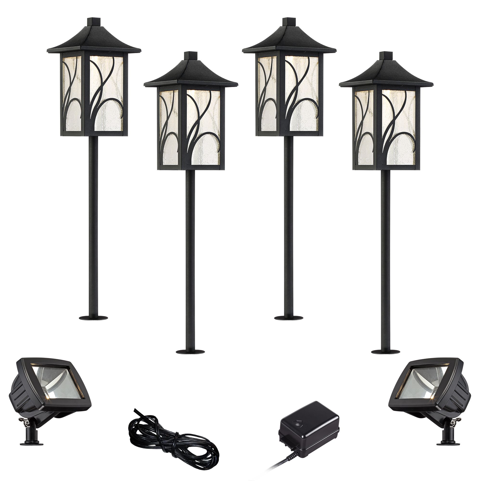 Sleator Textured Black 8-Piece LED Path and Flood Light Set