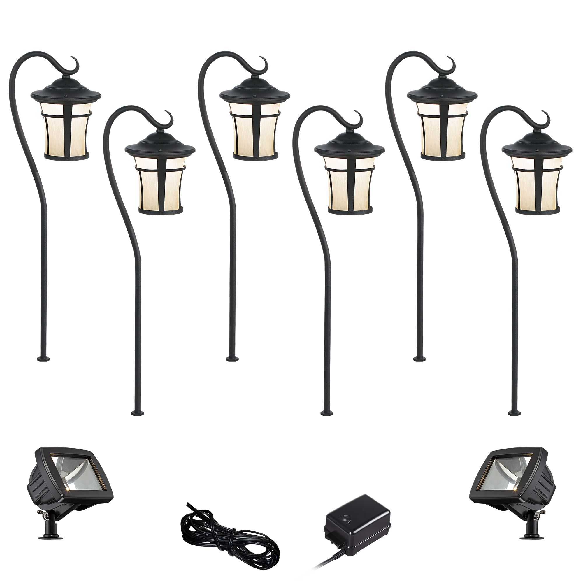 Carriage Textured Black 10-Piece LED Path w/ Flood Light Set