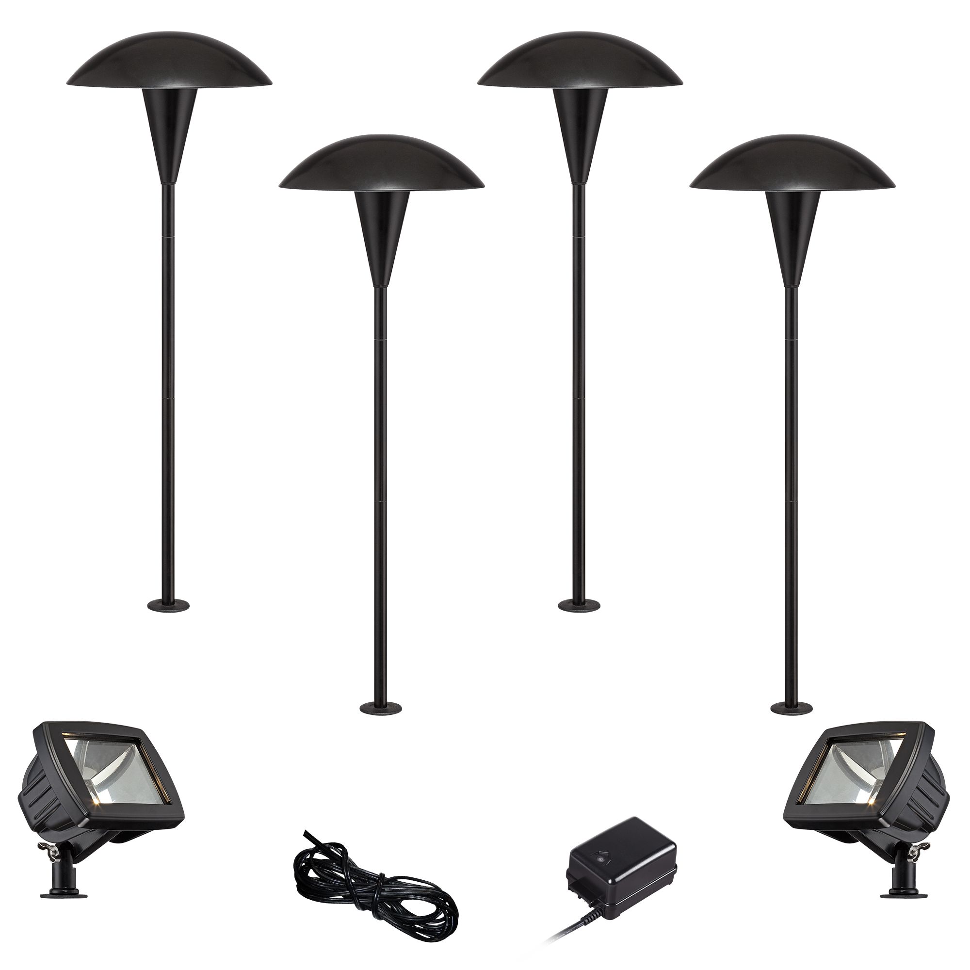 Mushroom Black 8-Piece LED Path and Flood Light Set