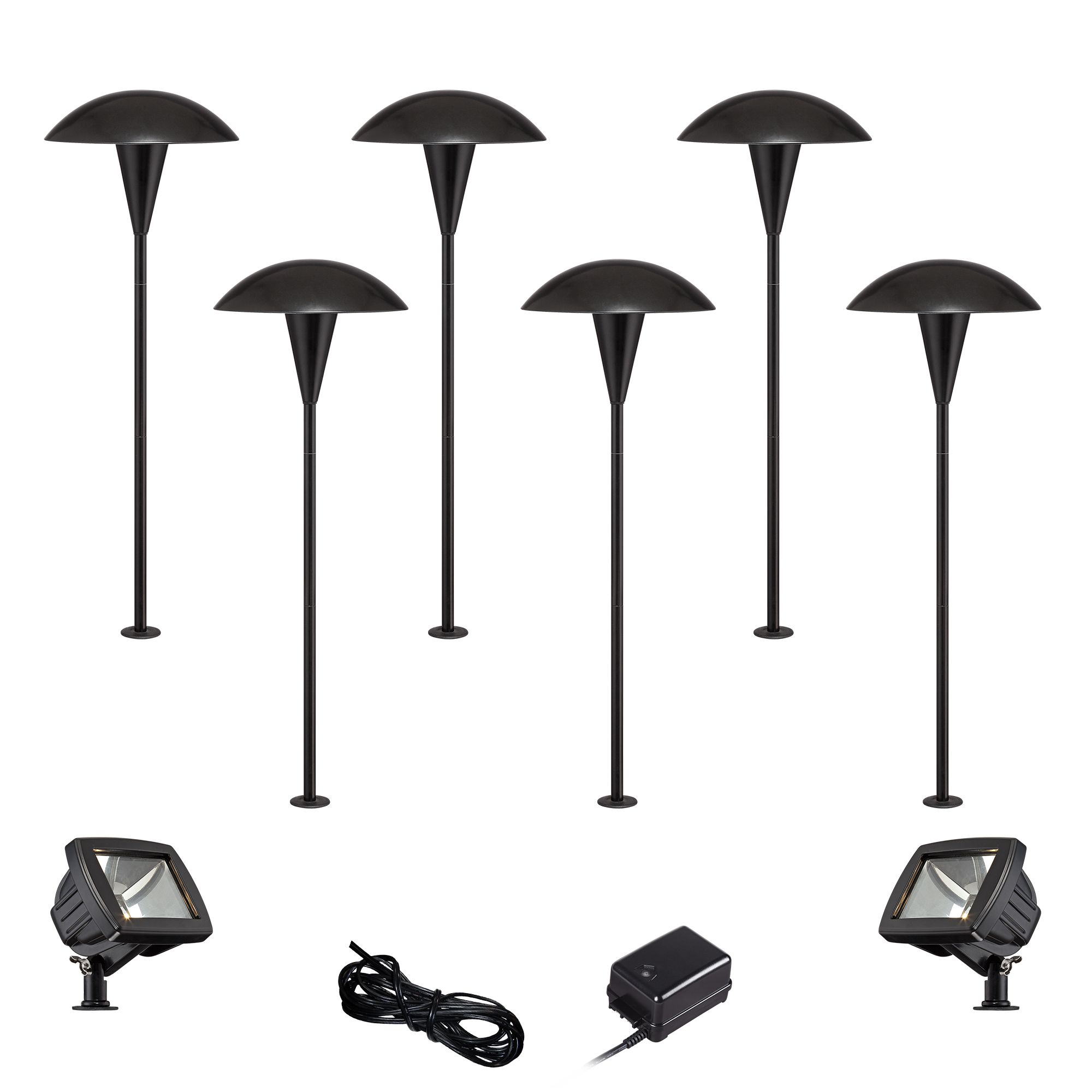 Mushroom Black 10-Piece LED Path and Flood Light Set