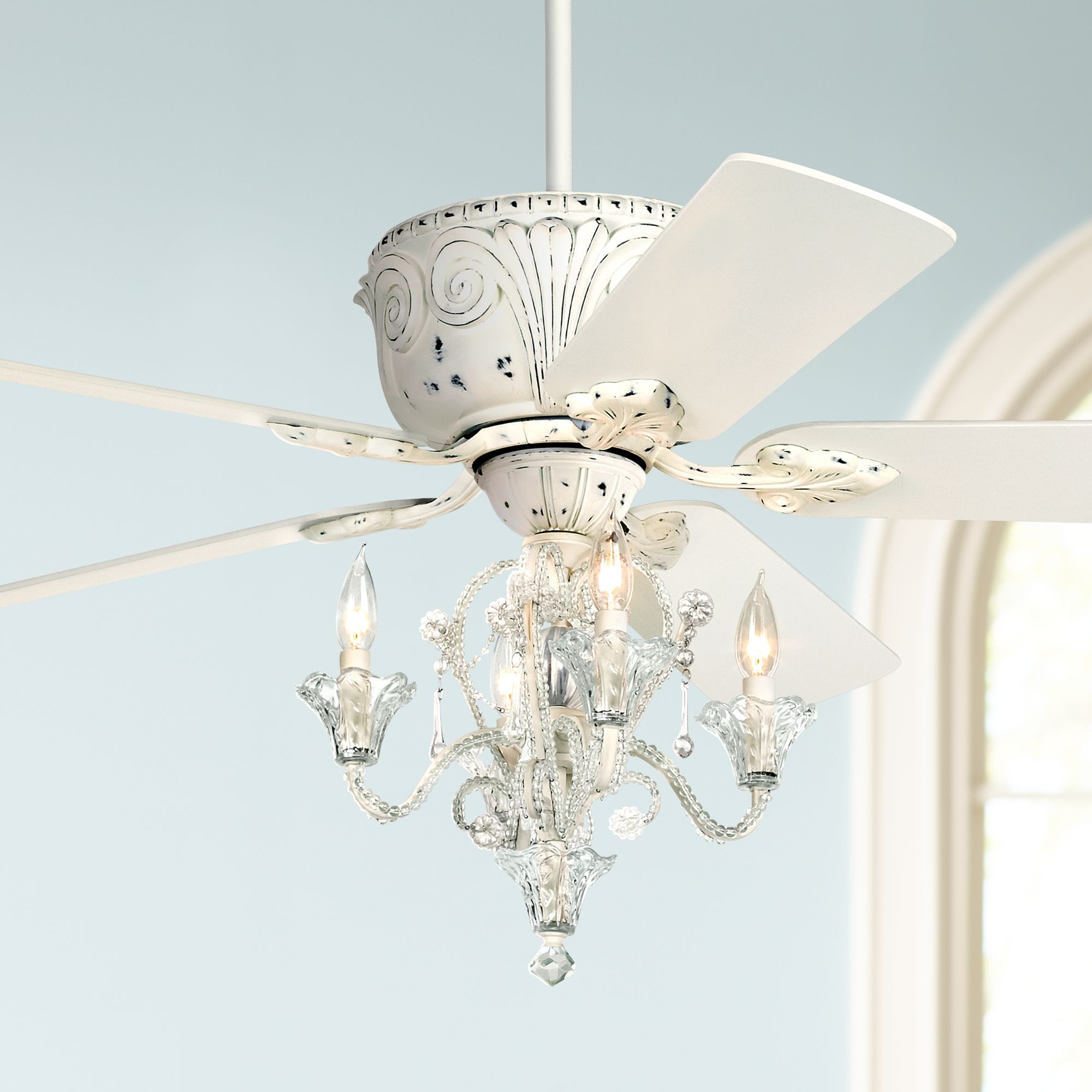 Details About 52 Vintage Chic Ceiling Fan With Light Led Chandelier Rubbed White Living Room