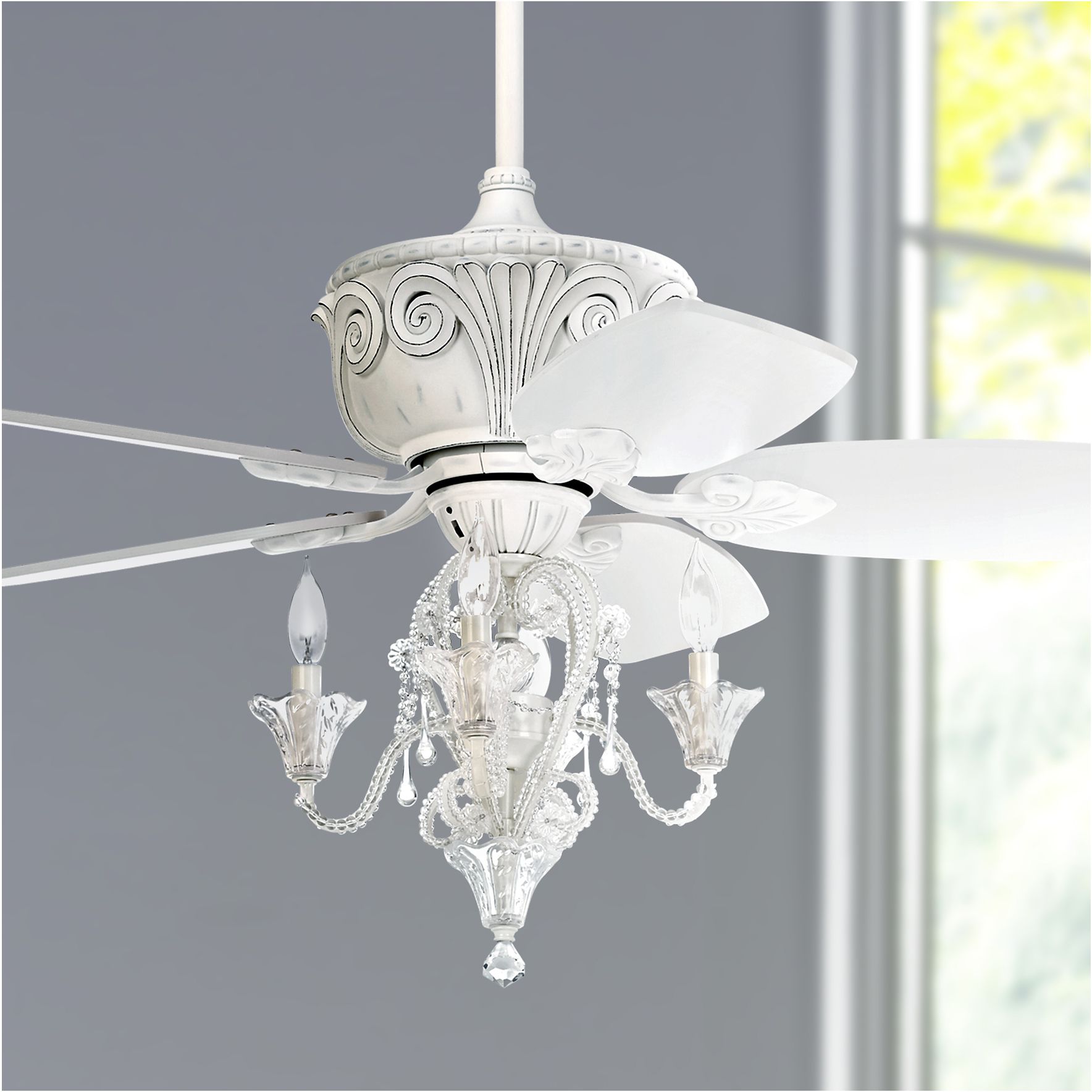 Details About 44 Shabby Chic Ceiling Fan With Led Light Dimmable Rubbed White For Living Room
