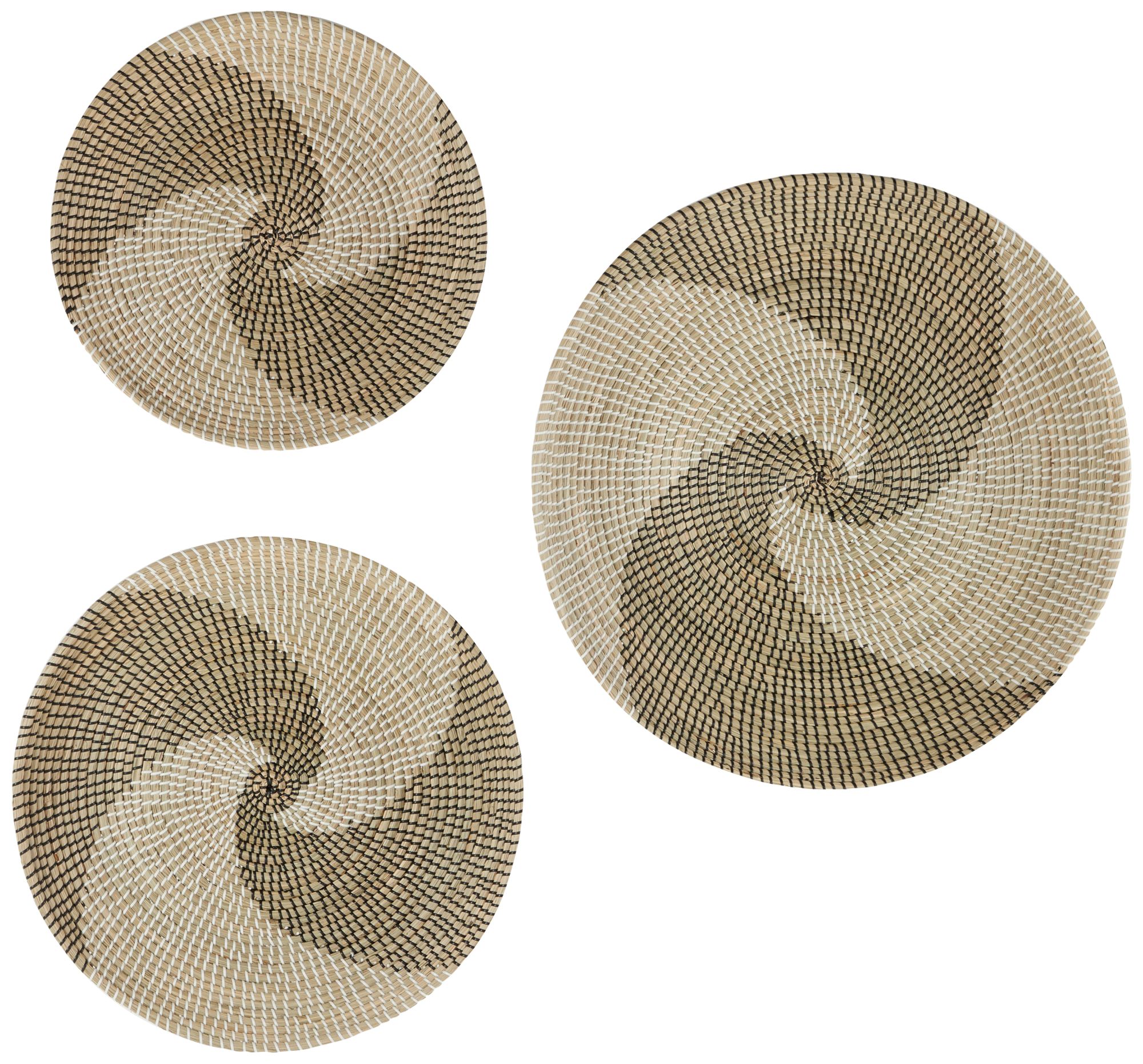 Brown and Beige Swirl Seagrass 3-Piece Round Wall Art Set