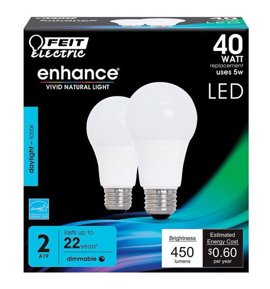 40W Equivalent Frosted 5W LED Dimmable Standard 2-Pack