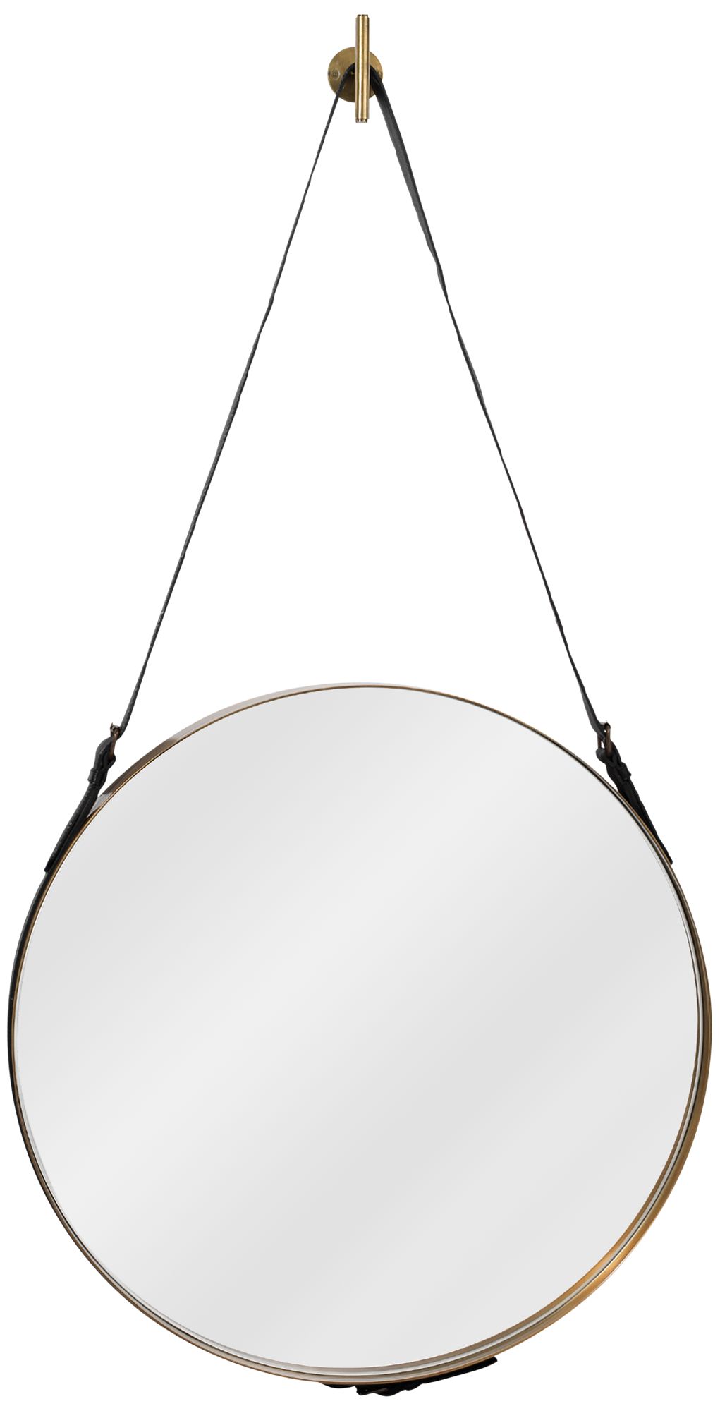 Antique Brass w/ Black Leather Strap 26" x 43" Wall Mirror