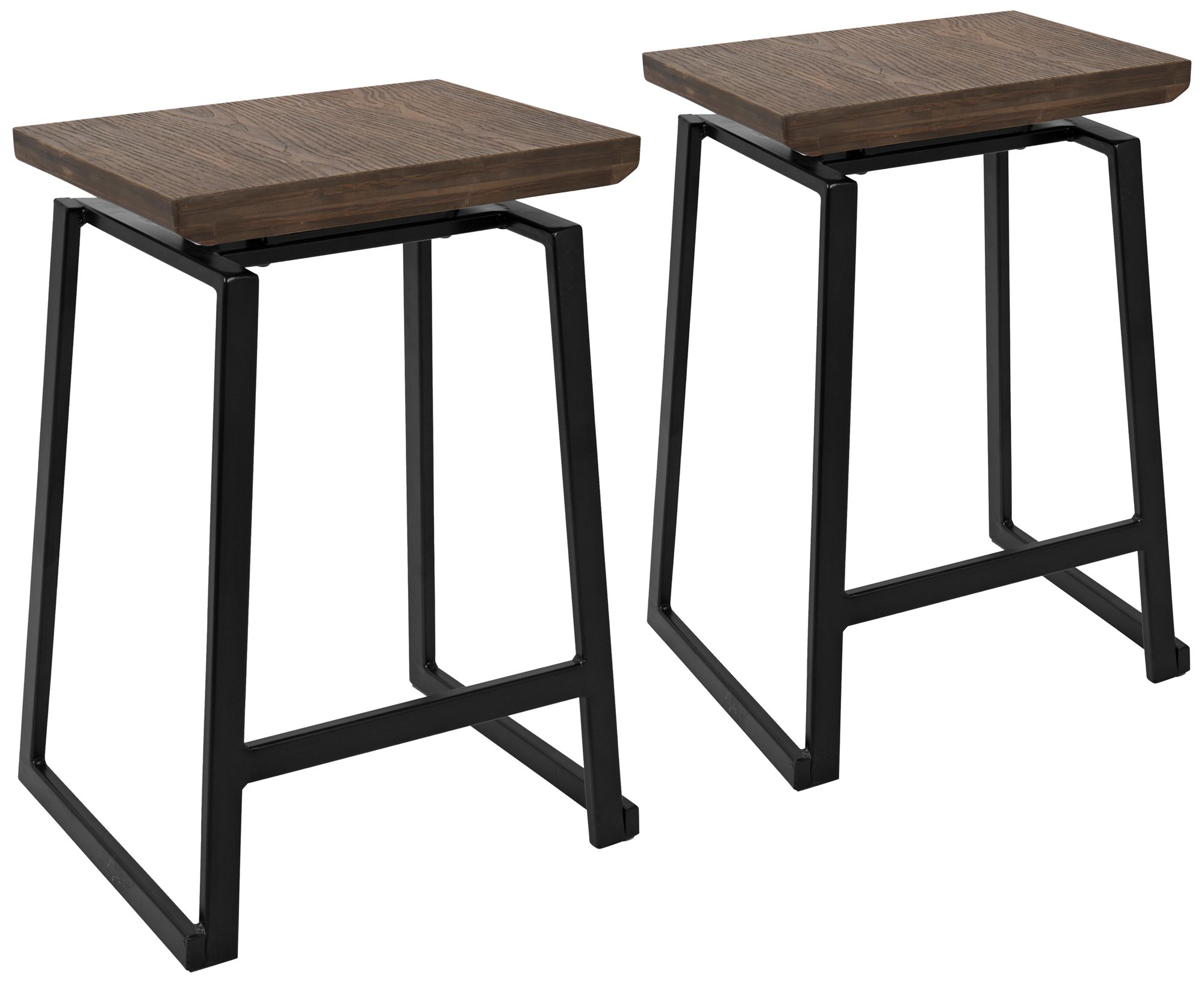 Geo 24 1/4" Black with Brown Wood Counter Stools Set of 2