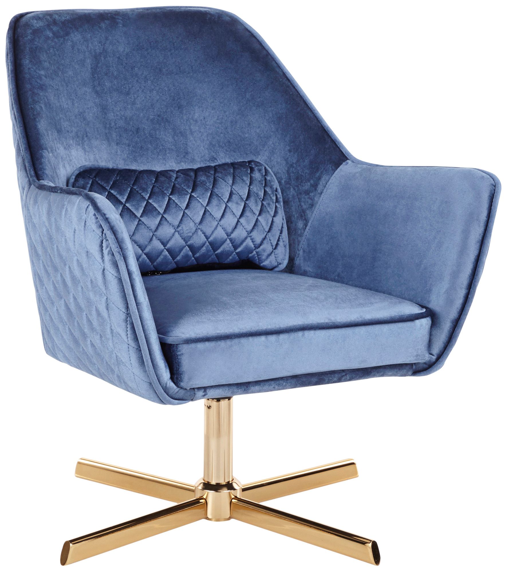 Diana Blue Velvet and Gold Metal Swivel Lounge Chair