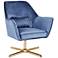 Diana Blue Velvet and Gold Metal Swivel Lounge Chair