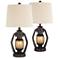 Horace Brown Rustic Western Miner Night Light Table Lamps Set of 2