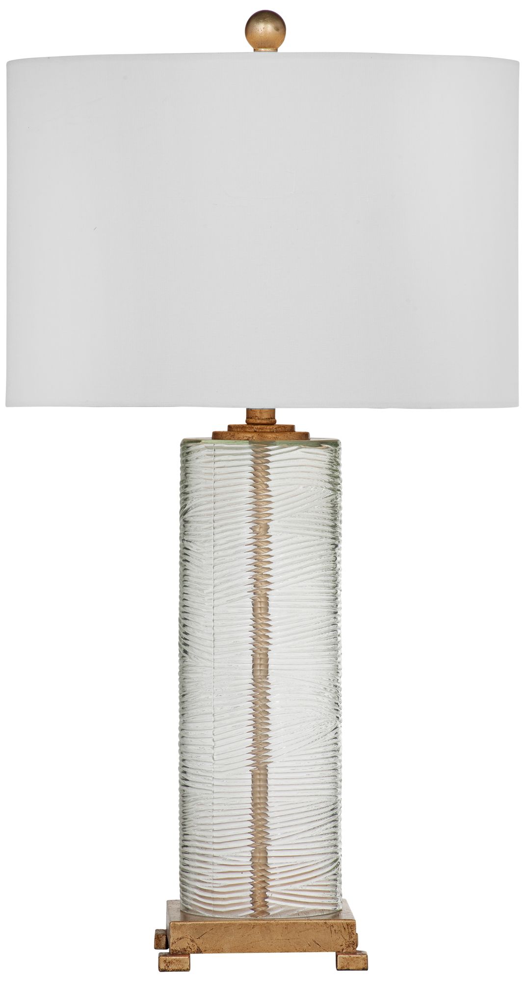 Maroa Clear Ribbed Glass and Gold Leaf Column LED Table ...