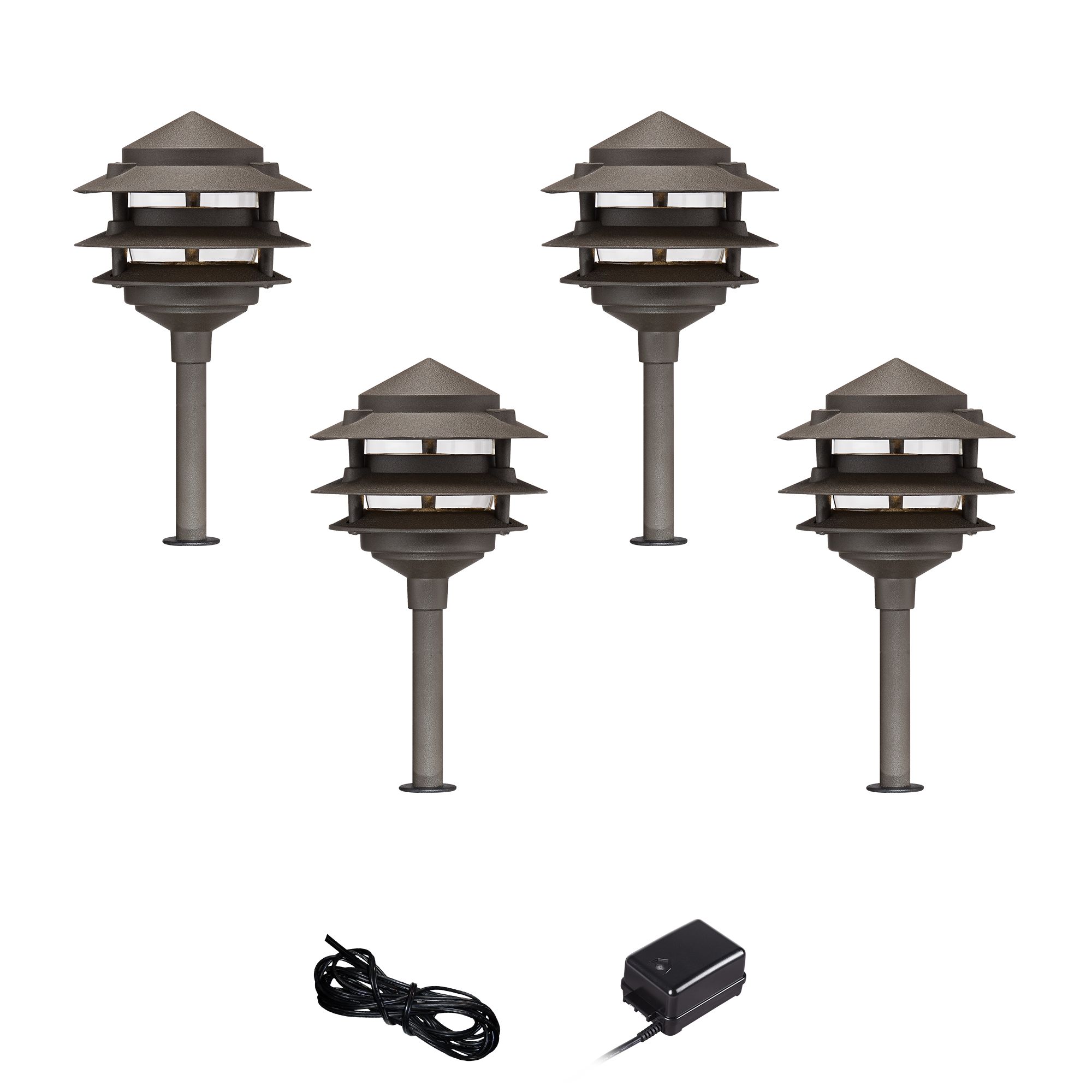 Pagoda Bronze 6-Piece LED Landscape Path Light Set