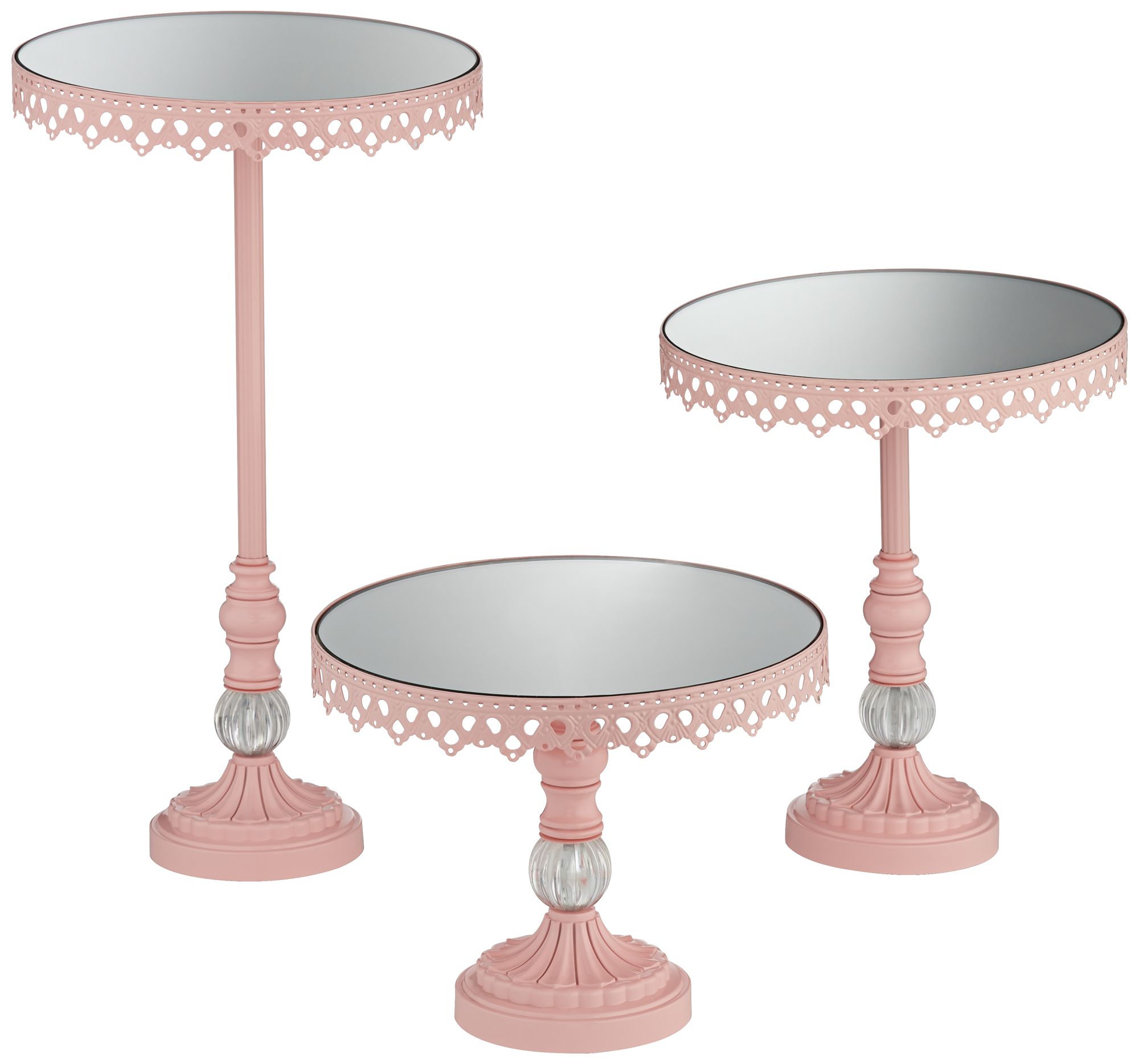 Cotton Candy Pink Mirror-Top Round Cake Stands