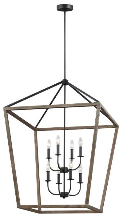 Feiss Gannet 26" Wide Weathered Oak Wood 8-Light Foyer Pendant Light