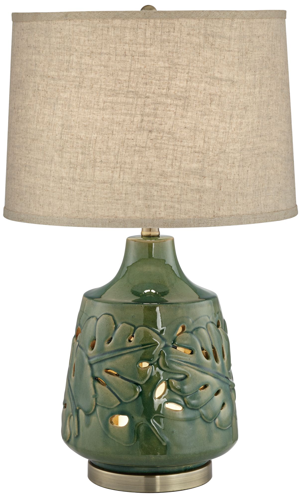 Green Leaves Glaze Ceramic Table Lamp with Nightlight 68R19 Lamps Plus