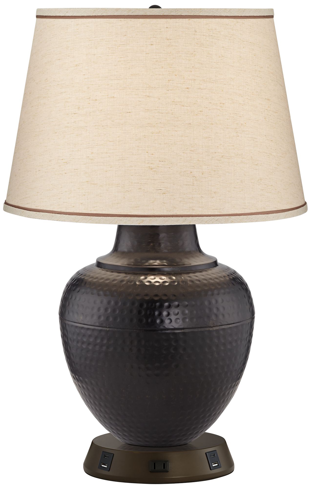 Brighton Hammered Pot Bronze Table Lamp with USB Workstation Base