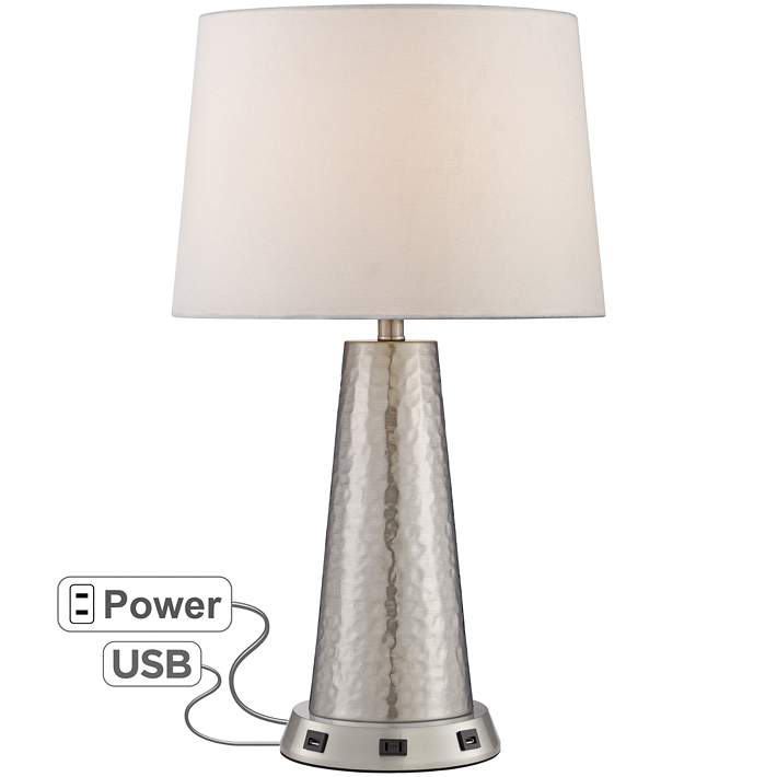 Silver Leaf Hammered Metal Table Lamp, Large Hammered Silver Table Lamp Living Room