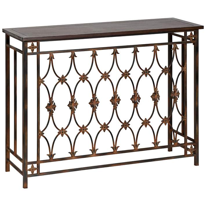 Filagree 42 Wide Brown Natural Wood, Iron And Wood Console Table