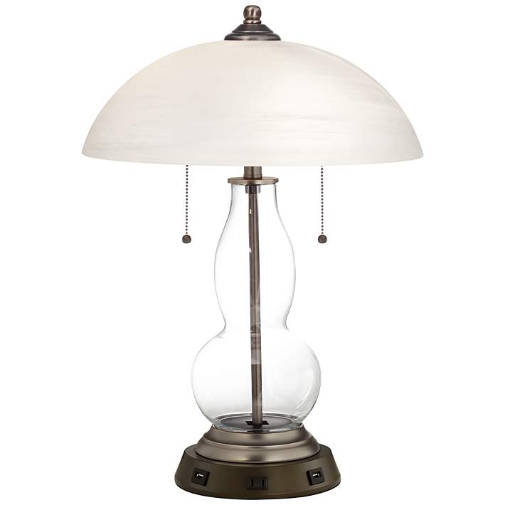 Clear Glass Fillable Gourd Table Lamp with USB Workstation Base
