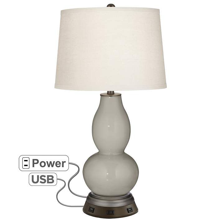Requisite Gray Double Gourd Table Lamp with USB Workstation Base - #68W58 |  Lamps Plus