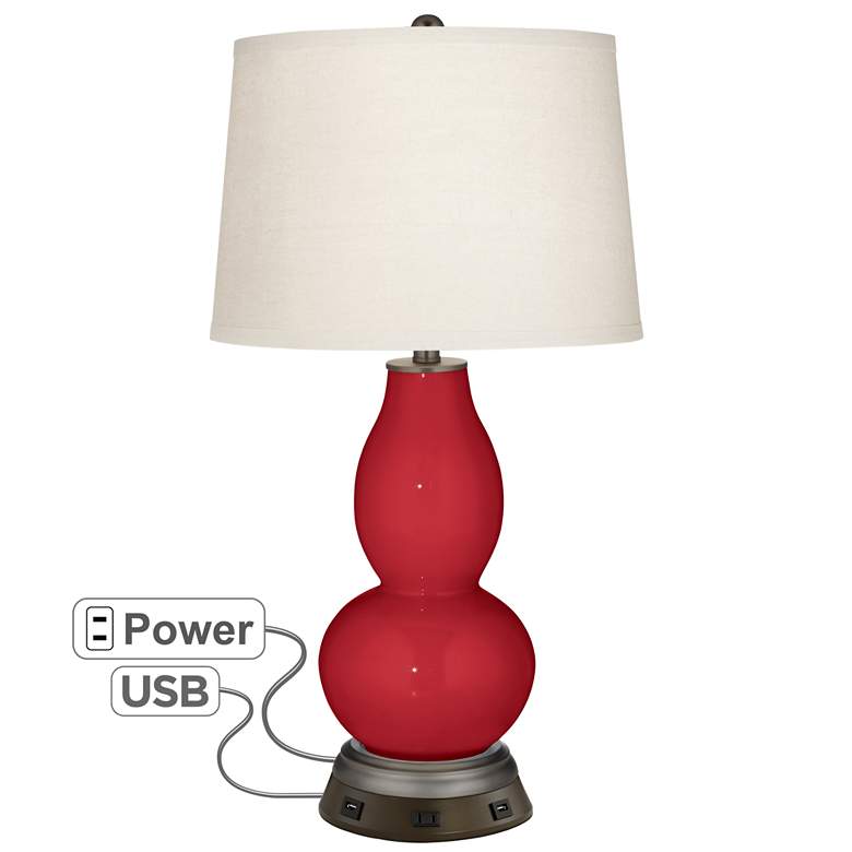 Image 1 Ribbon Red Double Gourd Table Lamp with USB Workstation Base