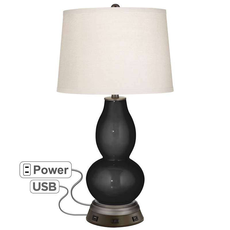 Tricorn Black Double Gourd Table Lamp with USB Workstation Base -  www.odista.com