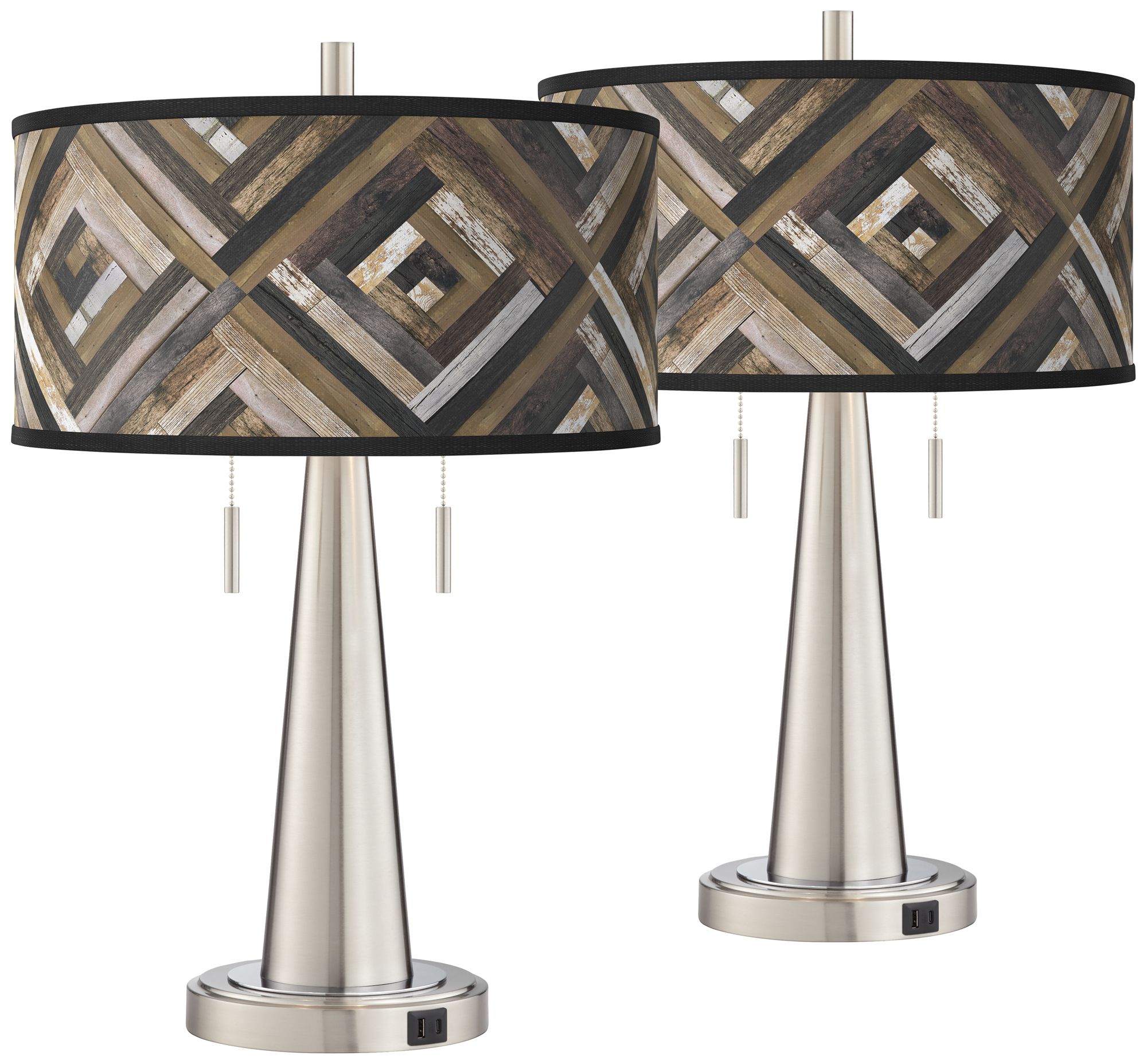 Woodwork Diamonds Vicki Brushed Nickel USB Table Lamps Set of 2