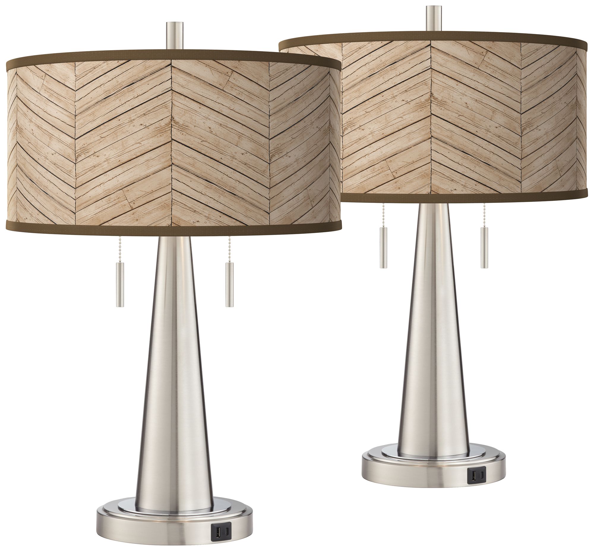 Rustic Woodwork Vicki Brushed Nickel USB Table Lamps Set of 2