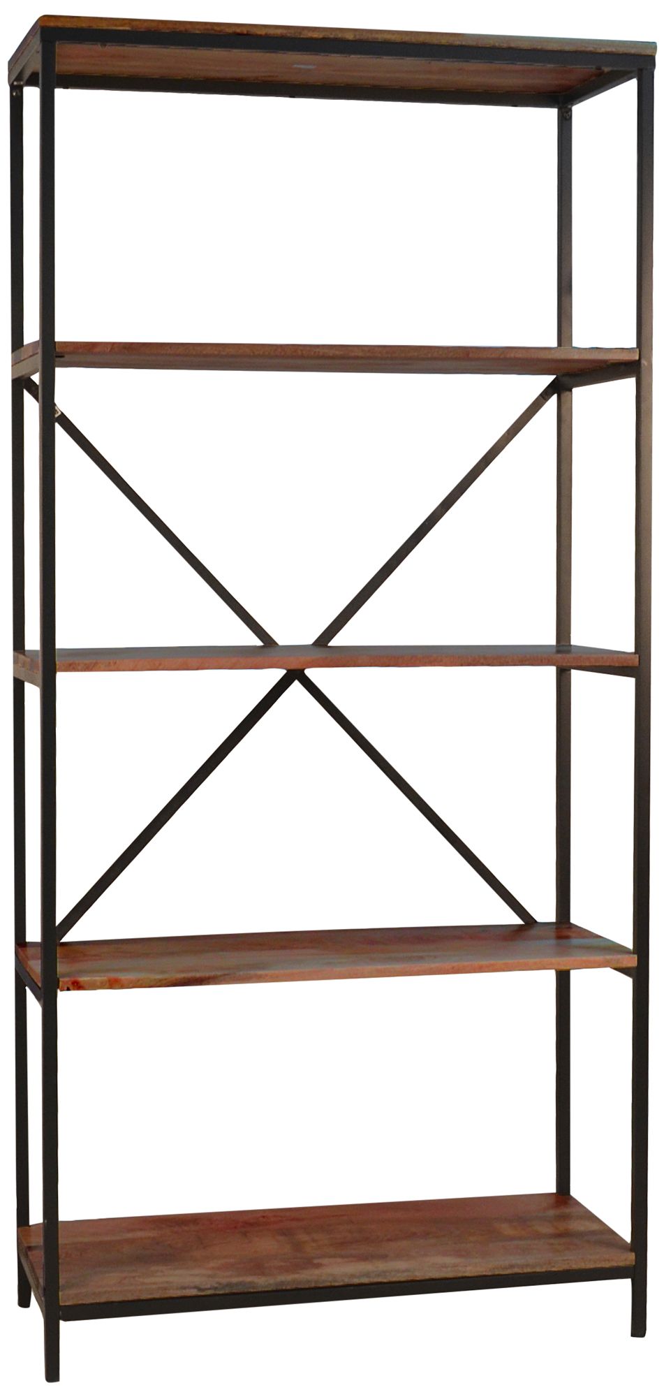 Brayden 72" High 4-Shelf Black Steel Chestnut Wood Bookcase