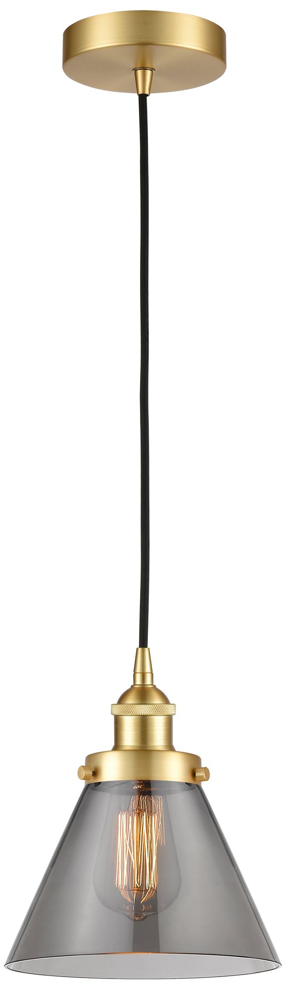 Innovations Lighting Cone 8" Satin Gold Mini Pendant W/ Plated Smoke Shade